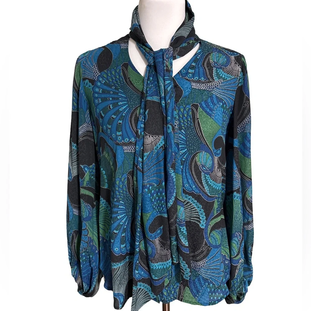 Chico's Blue and Green Vibrant Blouse